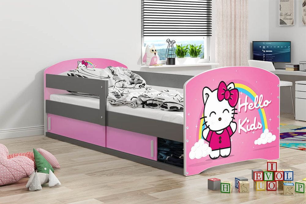 eoshop Detská posteľ Luki 1 80x160 - 1 osoba - Grafit, Mačka